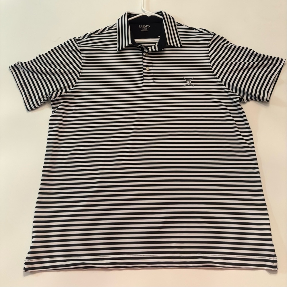 Chaps Golf Polo Shirt XL Black White Stripe Performance Moisture-Wicking